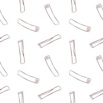 Vector seamless pattern of contour cinnamon stick in doodle style. Background Stock Illustration