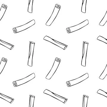 Vector seamless pattern of contour cinnamon stick in doodle style. Background Stock Illustration