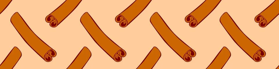 Vector seamless pattern of contour cinnamon stick in flat style. Background o Stock Illustration