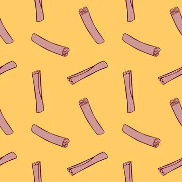 Vector seamless pattern of contour cinnamon stick in flat doodle style. Backg Stock Illustration