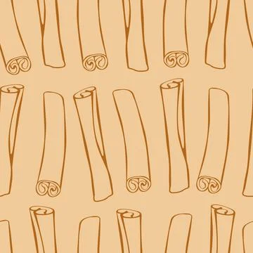 Vector seamless pattern of contour cinnamon stick in doodle style. Backgrou.. Stock Illustration