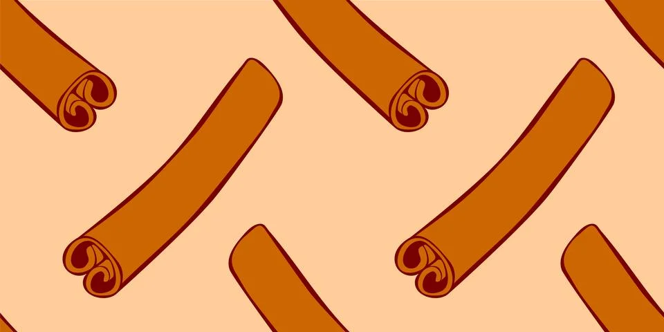 Vector seamless pattern of contour cinnamon stick in flat style. Background.. Stock Illustration