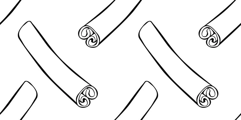 Vector seamless pattern of contour cinnamon stick in doodle style. Background Stock Illustration