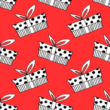 Vector Seamless pattern with contour gift box in doodle flat style. Hand draw Stock Illustration