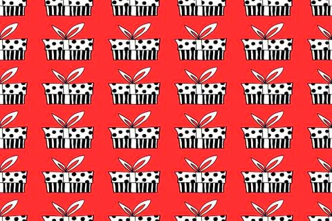 Vector Seamless pattern with contour gift box in doodle flat style. Hand draw Illustrazione stock