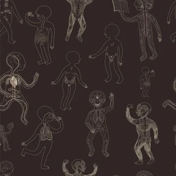 Vector seamless pattern with contour illustration of human anatomy 库存插图