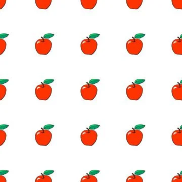 Vector seamless pattern with contour red apples. Bright fruit background and  イラスト素材