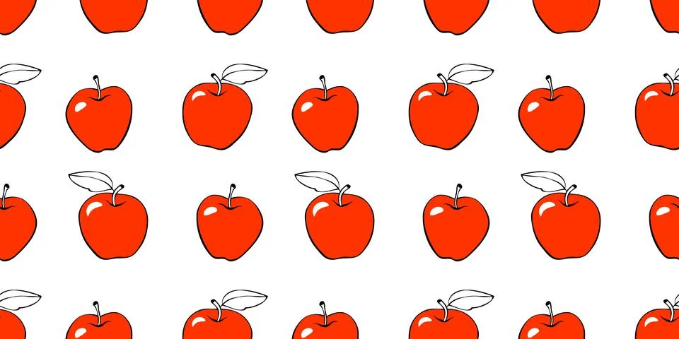 Vector seamless pattern with contour red apples. Bright fruit background and  イラスト素材