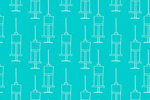Vector seamless pattern with contour syringes. Hand drawn black outline doodl Stock Illustration