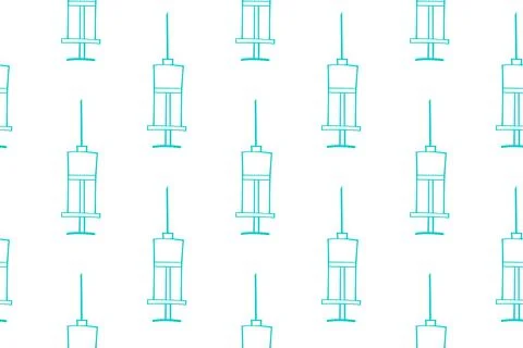 Vector seamless pattern with contour syringes. Hand drawn black outline doodl Stock Illustration
