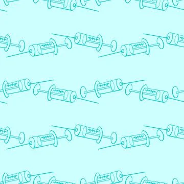 Vector seamless pattern with contour syringes. Hand drawn black outline doodl Stock-Illustration