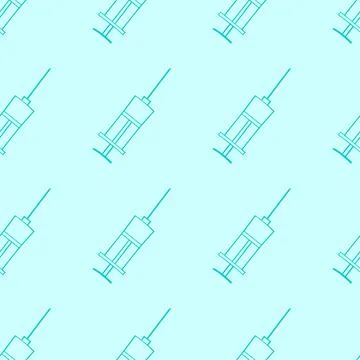 Vector seamless pattern with contour syringes. Hand drawn black outline doodl Illustrazione stock