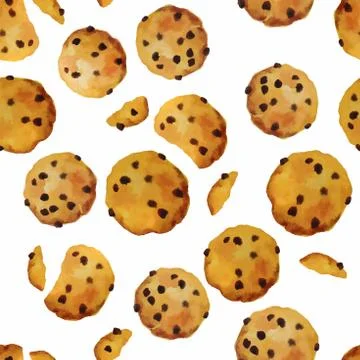 Vector seamless pattern cookies with chocolate watercolor hand drawn Stock Illustration