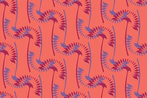 Vector seamless pattern on coral color background. Stock Illustration