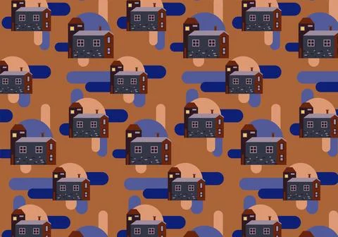 Vector seamless pattern of cottages and high-rise buildings 1 Stock Illustration