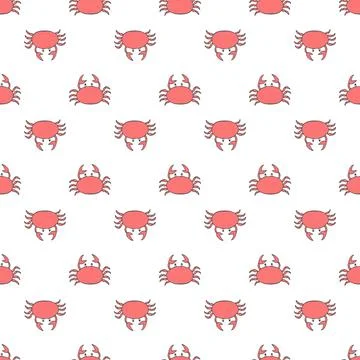 Vector seamless pattern with crab on white background Stock Illustration