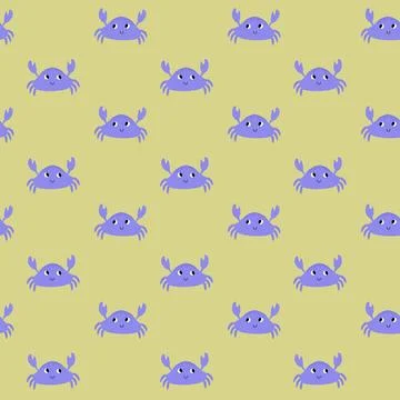 Vector seamless pattern with crab.Underwater cartoon creatures.Marine background Stock Illustration