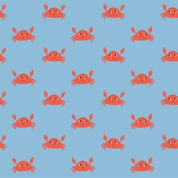 Vector seamless pattern with crab.Underwater cartoon creatures.Marine background Stock Illustration
