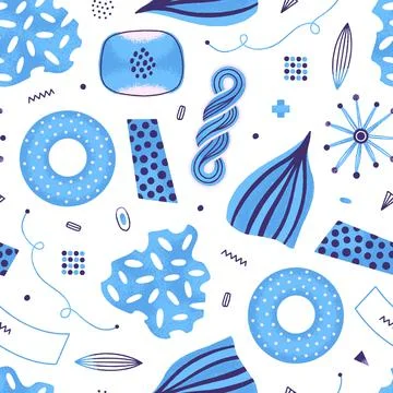Vector seamless pattern of creative different textured shapes in hand-drawn s Stock Illustration