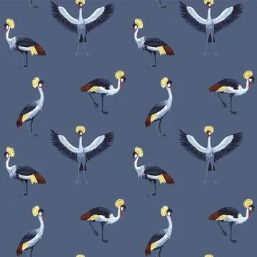 Vector seamless pattern with crowned crane birds. Stock-Illustration