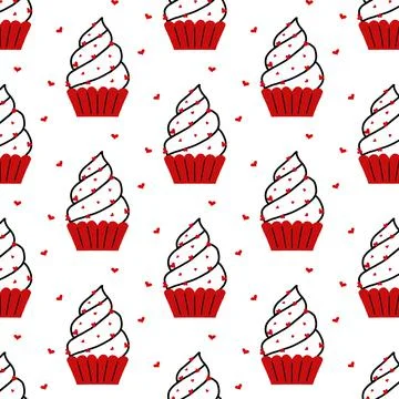 Vector seamless pattern with cupcakes. Stock Illustration