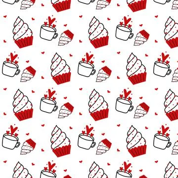 Vector seamless pattern with cupcakes. Stock Illustration