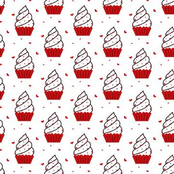 Vector seamless pattern with cupcakes. Stock Illustration
