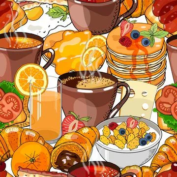 Vector seamless pattern with cups of coffee, tea Stock Illustration