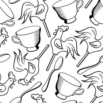 Vector seamless pattern with cups, spoons and candies Stock Illustration