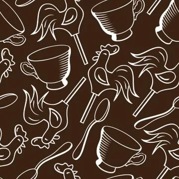 Vector seamless pattern with cups, spoons and candies Stock Illustration
