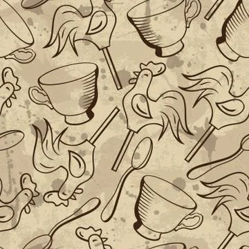 Vector seamless pattern with cups, spoons and candies Stock Illustration