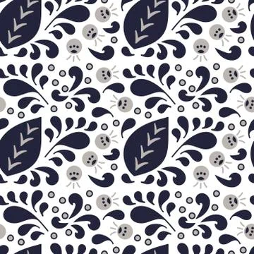 Vector seamless pattern of curls, spirals and berries . Floral art decor Stock Illustration