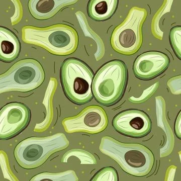 Vector seamless pattern of cut avocado and it's slices Stock Illustration
