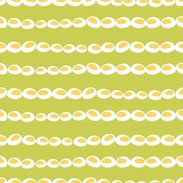 Vector seamless pattern of cut boiled eggs stripes with green background. Per Stock Illustration