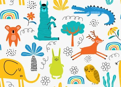 Vector seamless pattern with cute animal. Illustrazione stock