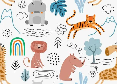 Vector seamless pattern with cute animal. Illustrazione stock