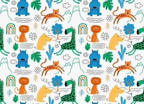 Vector seamless pattern with cute animal. Stock Illustration