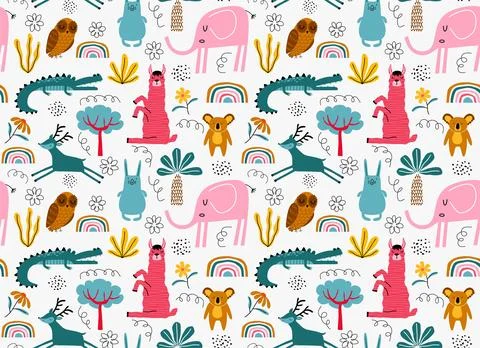 Vector seamless pattern with cute animal. 스톡 일러스트
