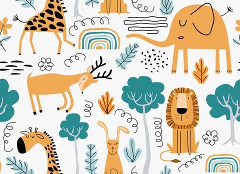 Vector seamless pattern with cute animal. Illustrazione stock