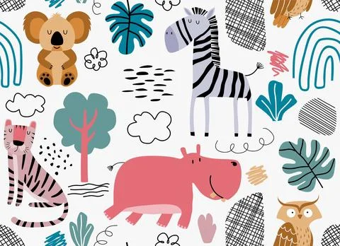 Vector seamless pattern with cute animal. Stockillustratie