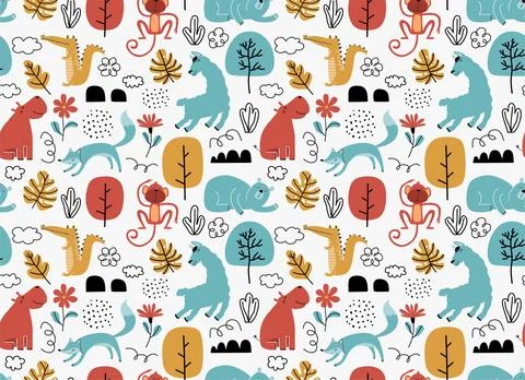 Vector seamless pattern with cute animal. Stock Illustration