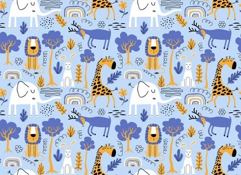 Vector seamless pattern with cute animal. Stock Illustration
