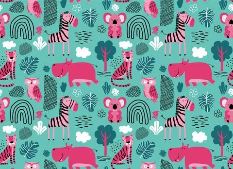 Vector seamless pattern with cute animal. Stock Illustration