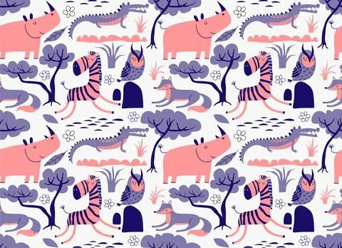 Vector seamless pattern with cute animal. Illustrazione stock