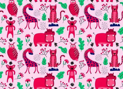 Vector seamless pattern with cute animal. 스톡 일러스트