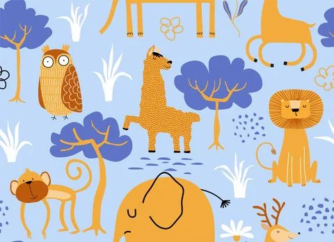 Vector seamless pattern with cute animal. Illustrazione stock