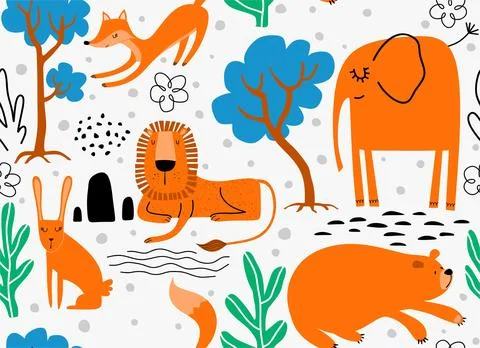 Vector seamless pattern with cute animal. イラスト素材