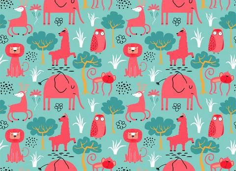 Vector seamless pattern with cute animal. Stock Illustration