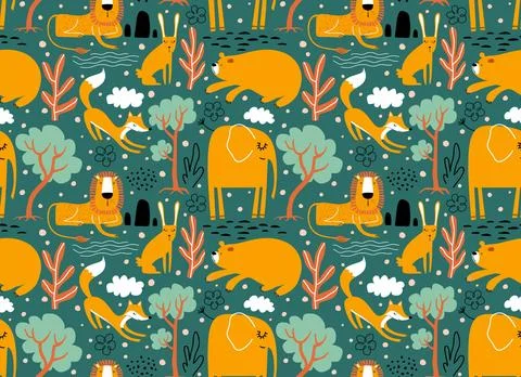 Vector seamless pattern with cute animal. Stock Illustration
