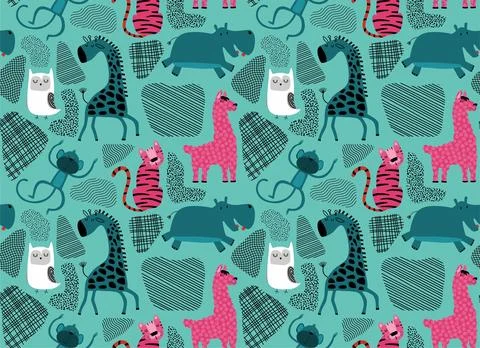 Vector seamless pattern with cute animal. 스톡 일러스트
